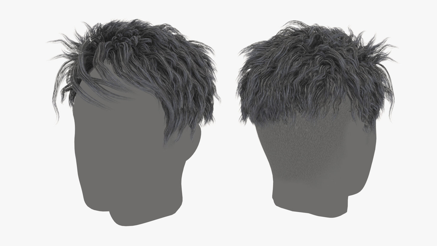 3d model of a cool and messy hair style, made with mesh cards, low polycount, and PBR textures