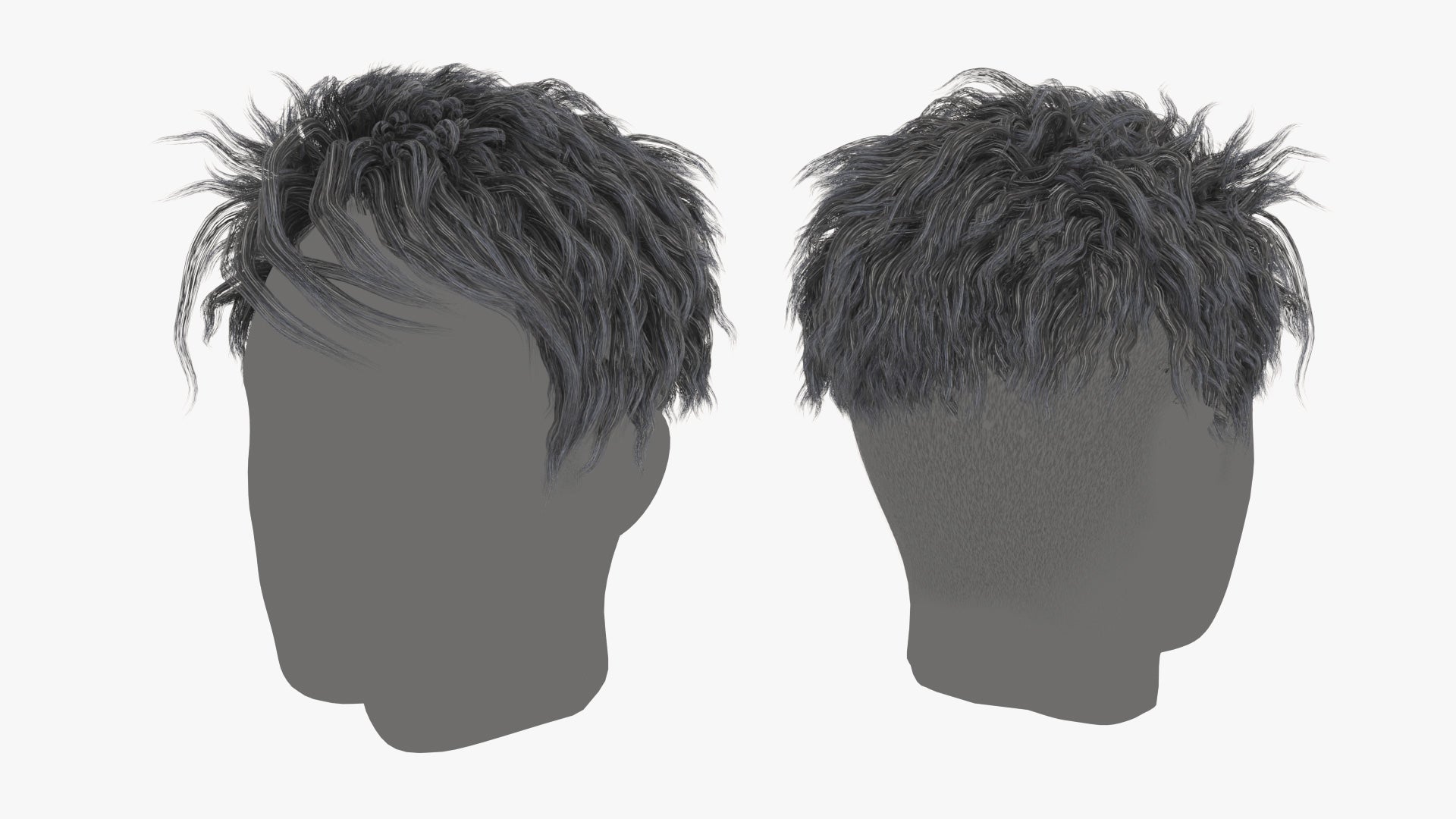 3d model of a cool and messy hair style, made with mesh cards, low polycount, and PBR textures