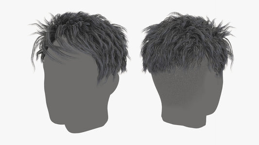 3d model of a cool and messy hair style, made with mesh cards, low polycount, and PBR textures