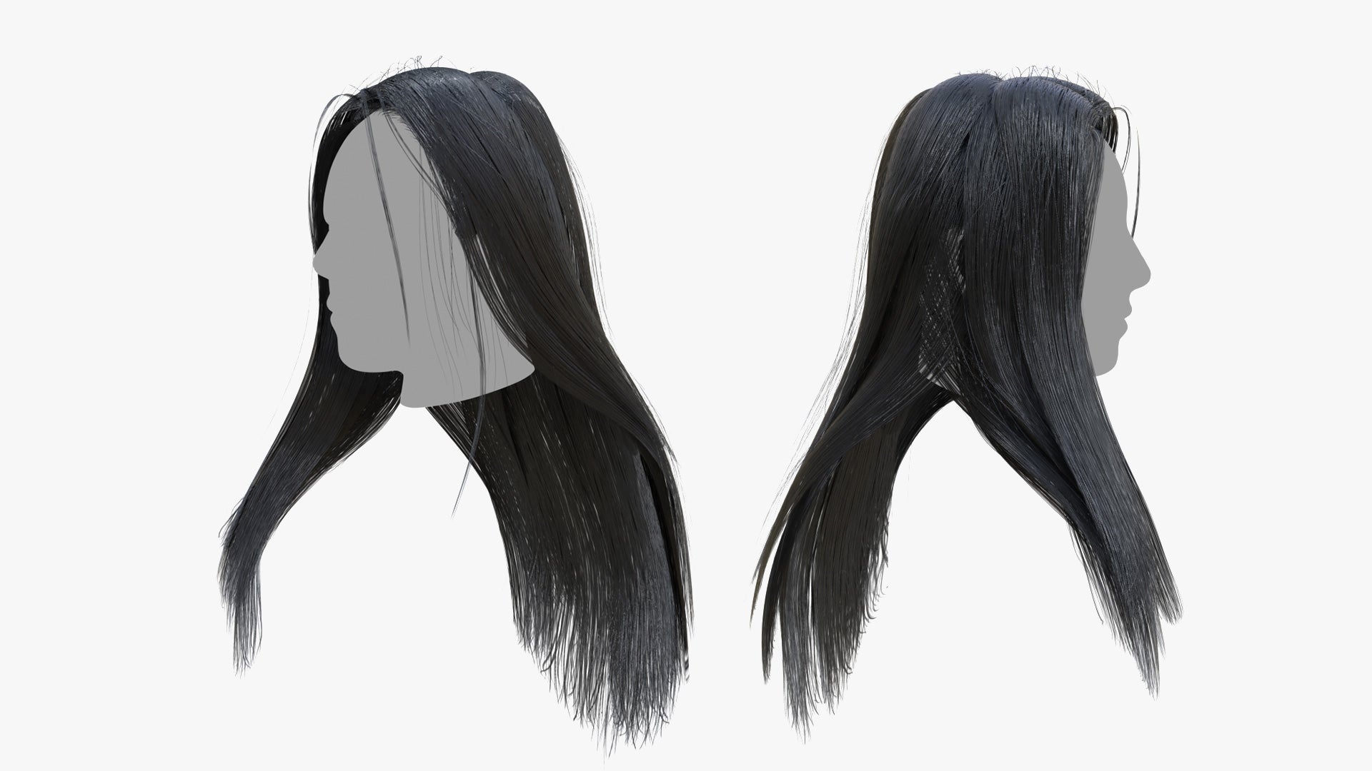game ready hair 3D model long down over shoulder blender