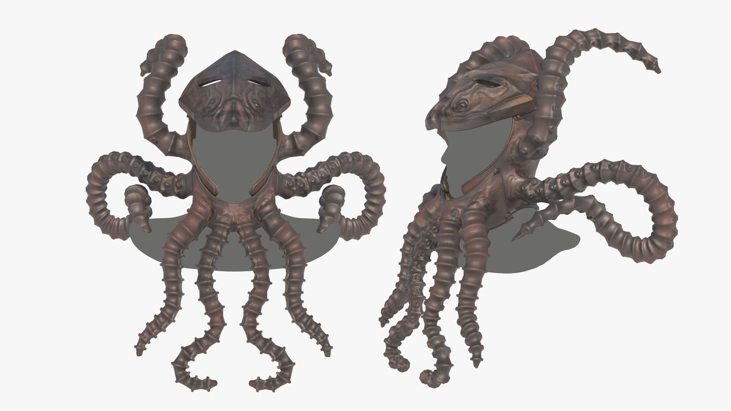 Medieval fantasy octopus warrior helmet 3d model, game asset, pbr