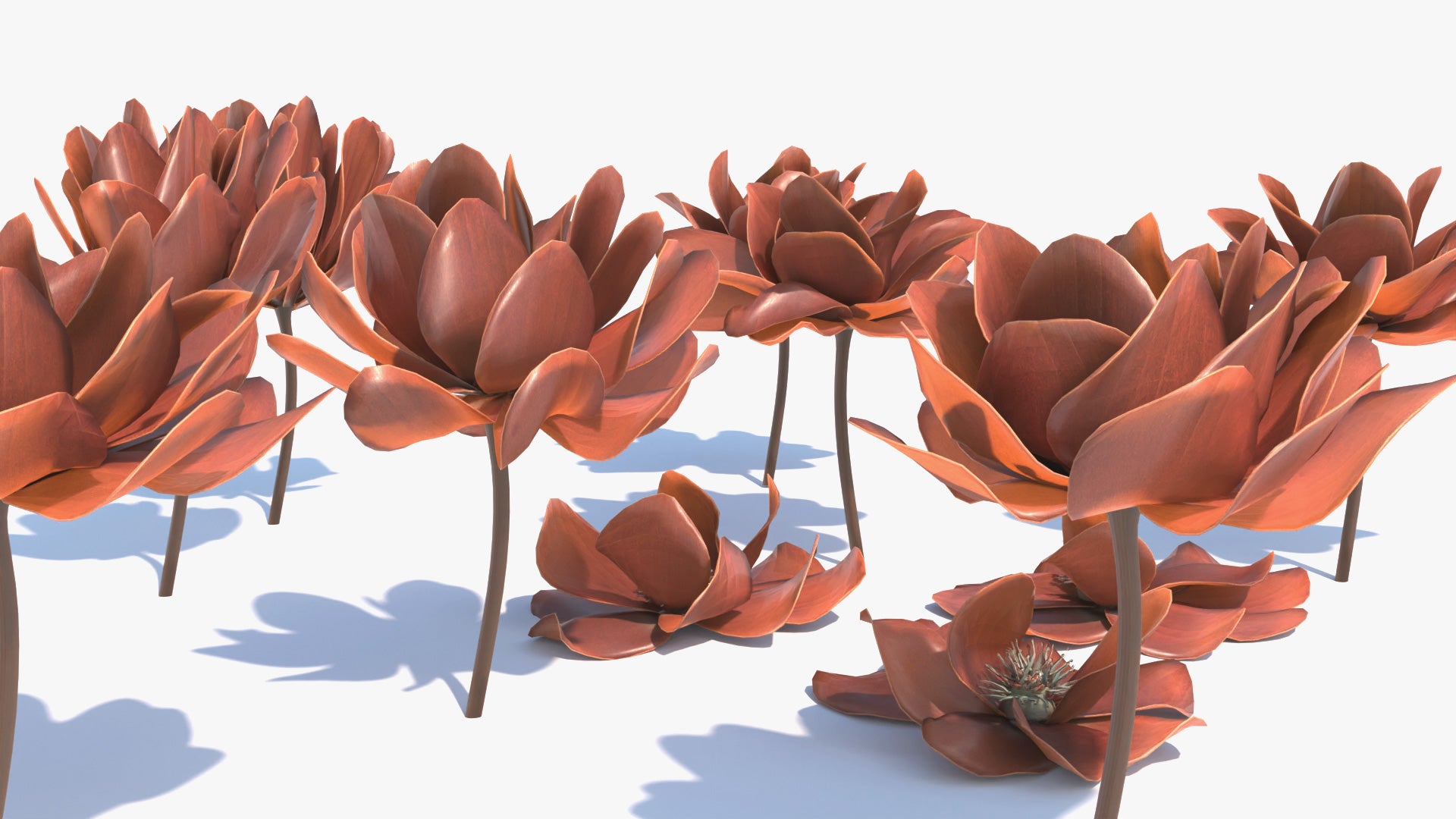 large red decorative flowers 3d model with loiw polycount and PBR textures, comes in Blender, OBJ, FBX and GLB formats