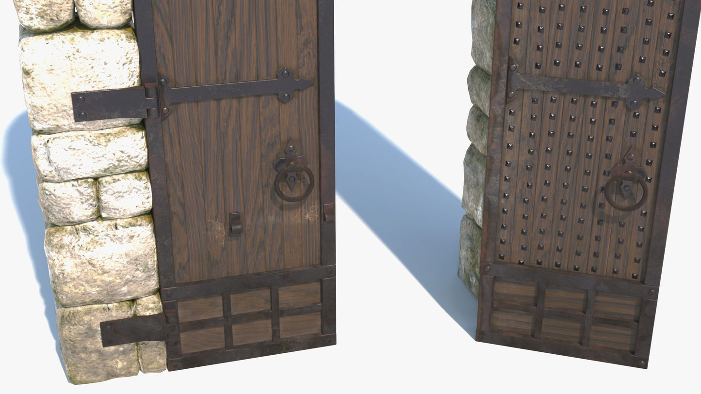 Medieval gatehouse main gate, 3d model of a door, with low polycount, pbr textures, realistic game asset