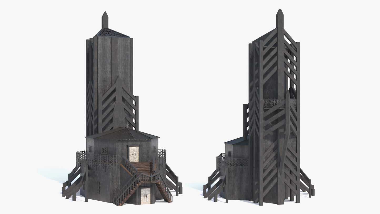 Medieval fantasy tower keep 3D model, lowpoly, game ready