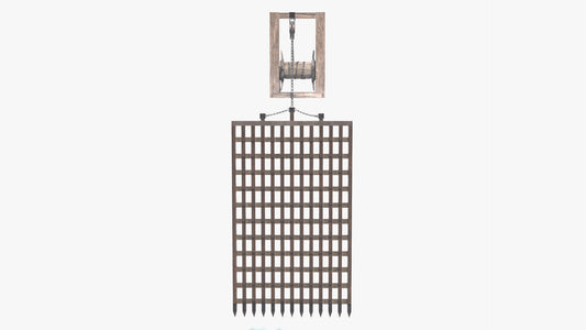 3D model of a medieval portcullis, low in polygons, perfect for game ready, and shaded with PBR textures