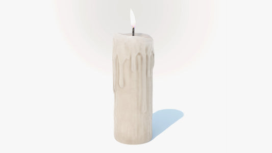 3d model of a melted candle with an animated flame, looks very realistic, and is made with low polycount, PBR materials, perfect game asset for the metaverse