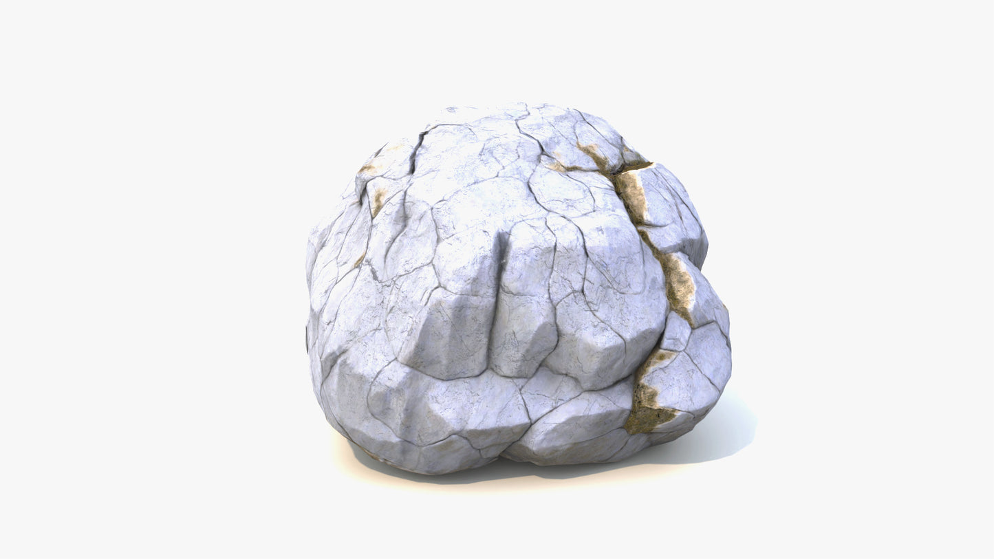 3D model of a mountain rock (boulder), extremely realistic, lowpoly, shaded with PBR materials, this rock is game ready (FBX, GLB, and Blender files)