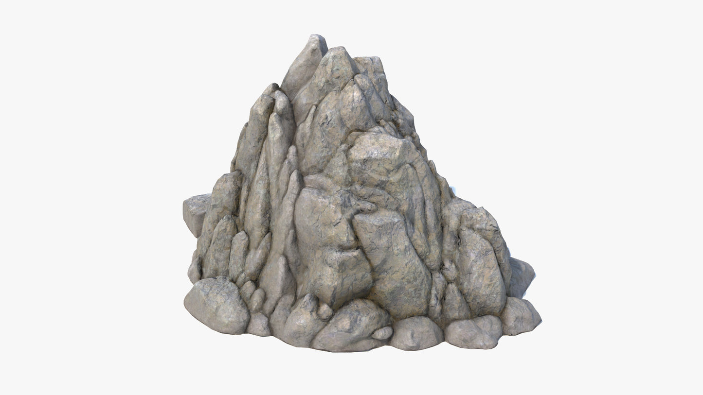 3D model of a mountain rock (boulder), extremely realistic, lowpoly, shaded with PBR materials, this rock is game ready (FBX, GLB, and Blender files)