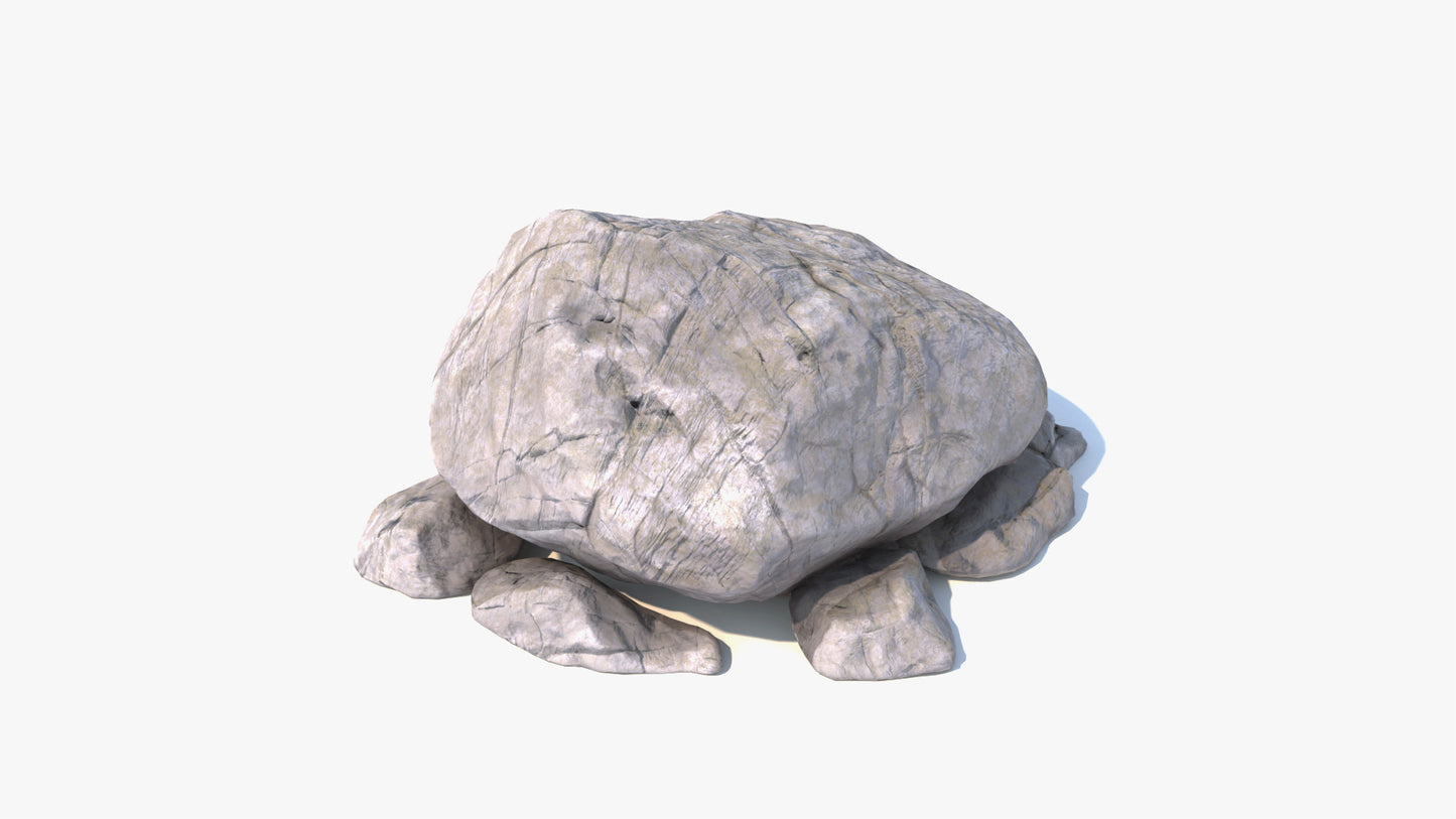 3D model of a mountain rock (boulder), extremely realistic, lowpoly, shaded with PBR materials, this rock is game ready (FBX, GLB, and Blender files)