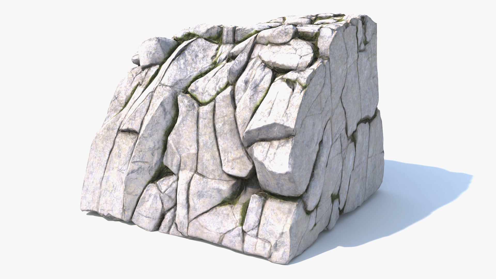 3D model of a mountain rock in the shape of a cliff, extremely realistic, lowpoly, shaded with PBR materials, this rock is game ready (FBX, GLB, and Blender files)