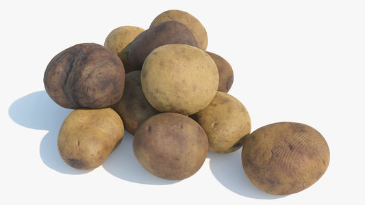 #D model of a group of 12 potatoes of wich 4 are clean, 4 are dirty, and 4 are old. Lowpoly and PBR materials make this a great game asset, perfect for the metaverse