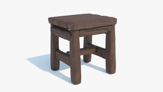 3D model of a rustic wooden stool, short and rough, looks handmade and it would fit well in a medieval setting. It had low polycount and still looks very realistic!