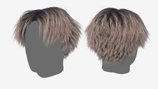 Short fan shaped J-pop idol style hair 3d model with mesh cards, lowpoly, realtime, pbr materials, and compatible with Transhuman4Blender