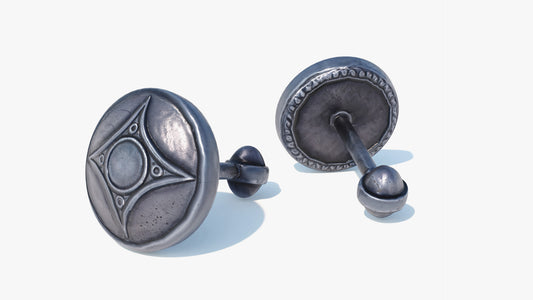 3D model of a silver button earing with a Celtic or Viking runes engraved. Lowpoly and PBR textures make it perfect for game asset