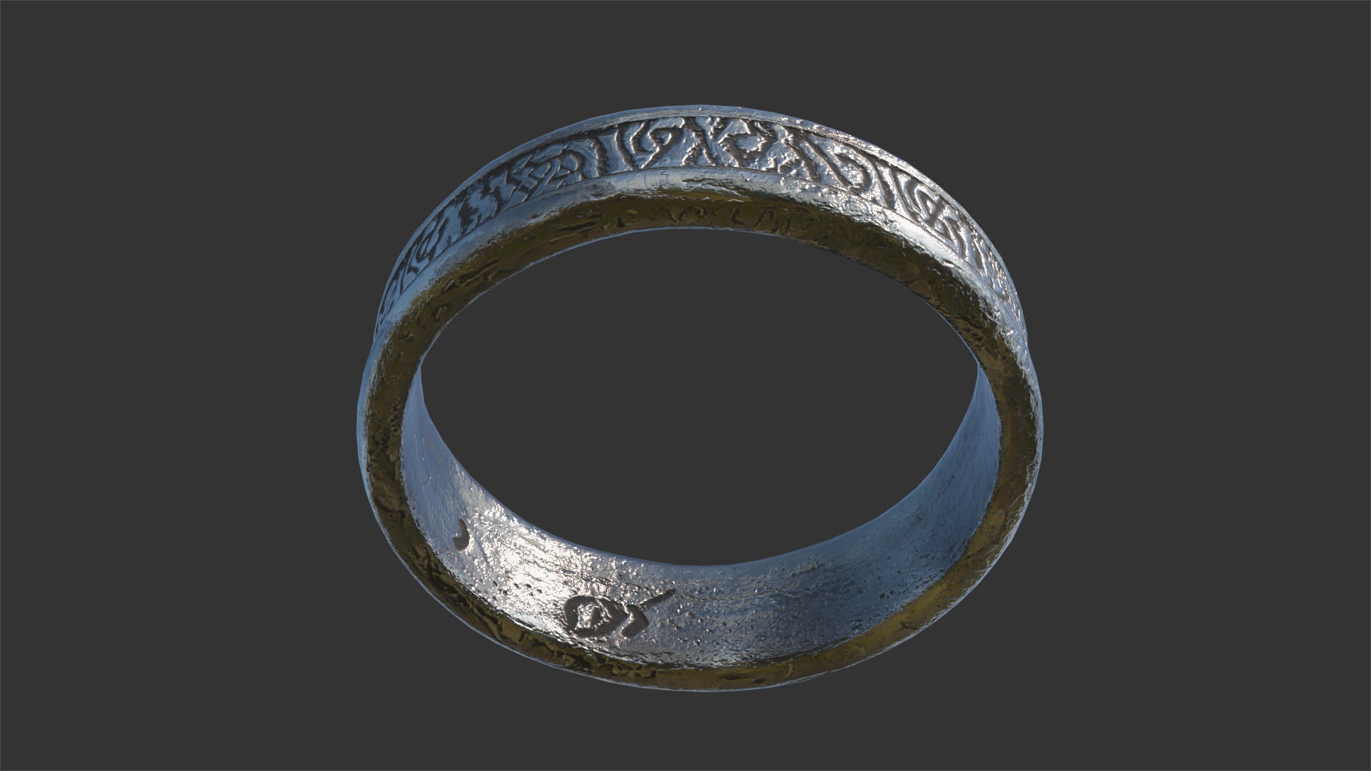 3D model of a silver ring with celtic or viking runes engraved. Lowpoly and PBR textures make it perfect for game asset