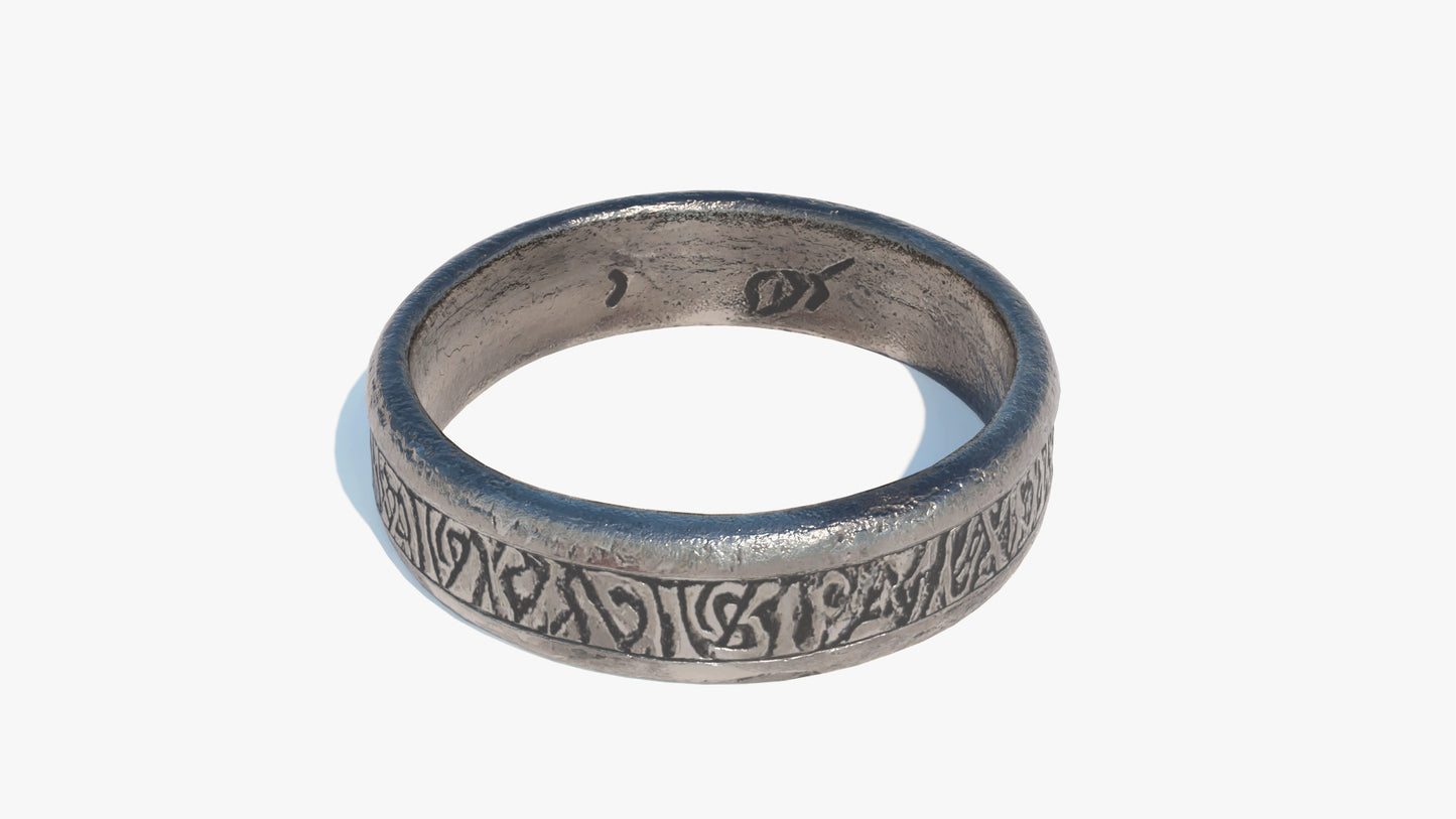 3D model of a silver ring with celtic or viking runes engraved. Lowpoly and PBR textures make it perfect for game asset