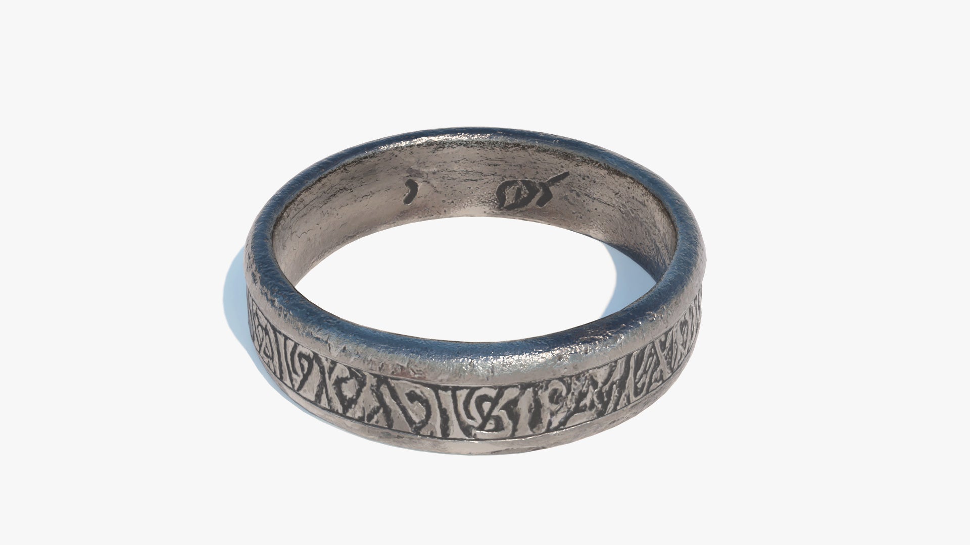 3D model of a silver ring with celtic or viking runes engraved. Lowpoly and PBR textures make it perfect for game asset