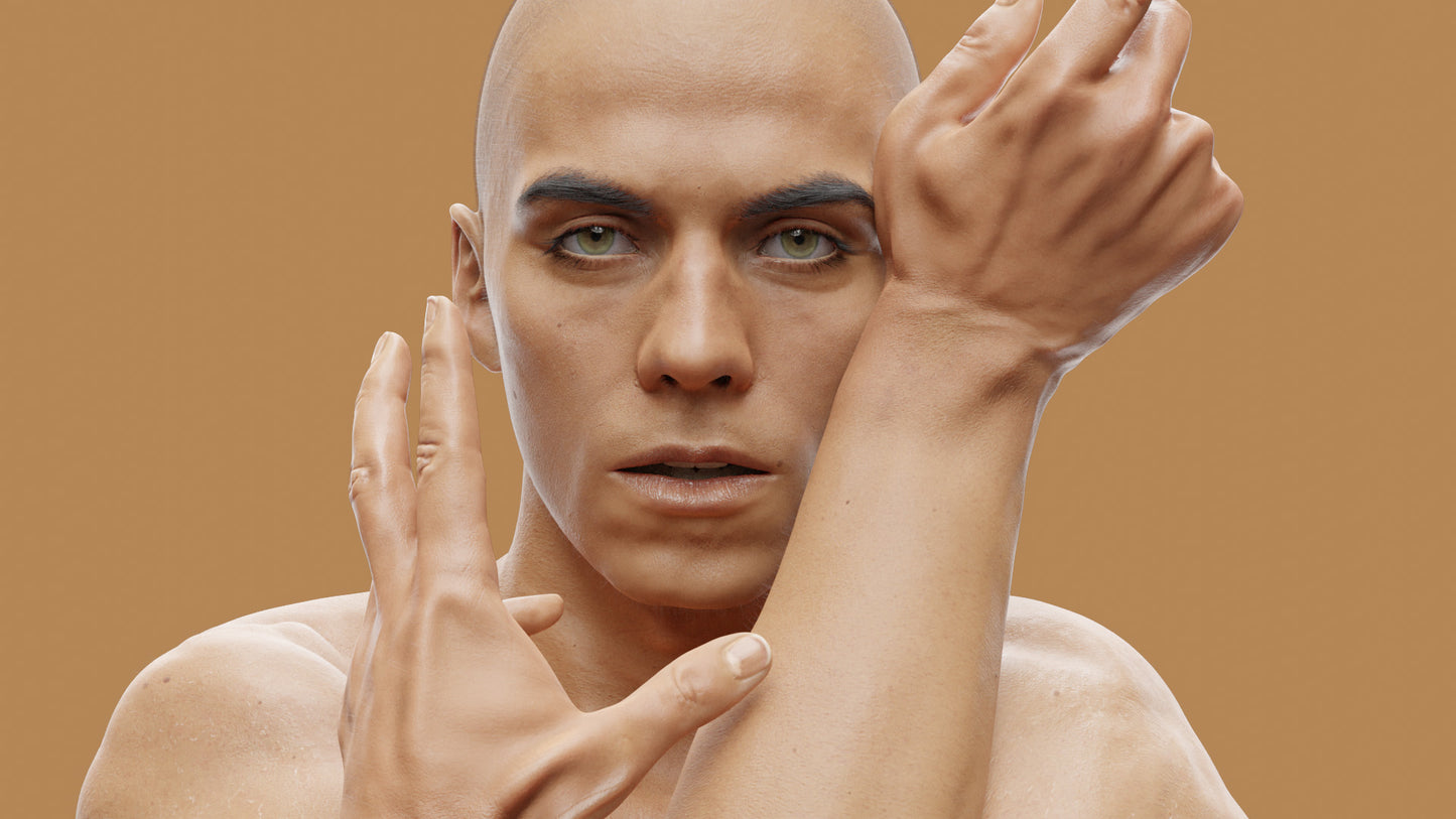 Realistic 3D character, real-time-low-poly, PBR, male, muscular, Blender, FBX, GLB, game asset, Transhuman4Blender