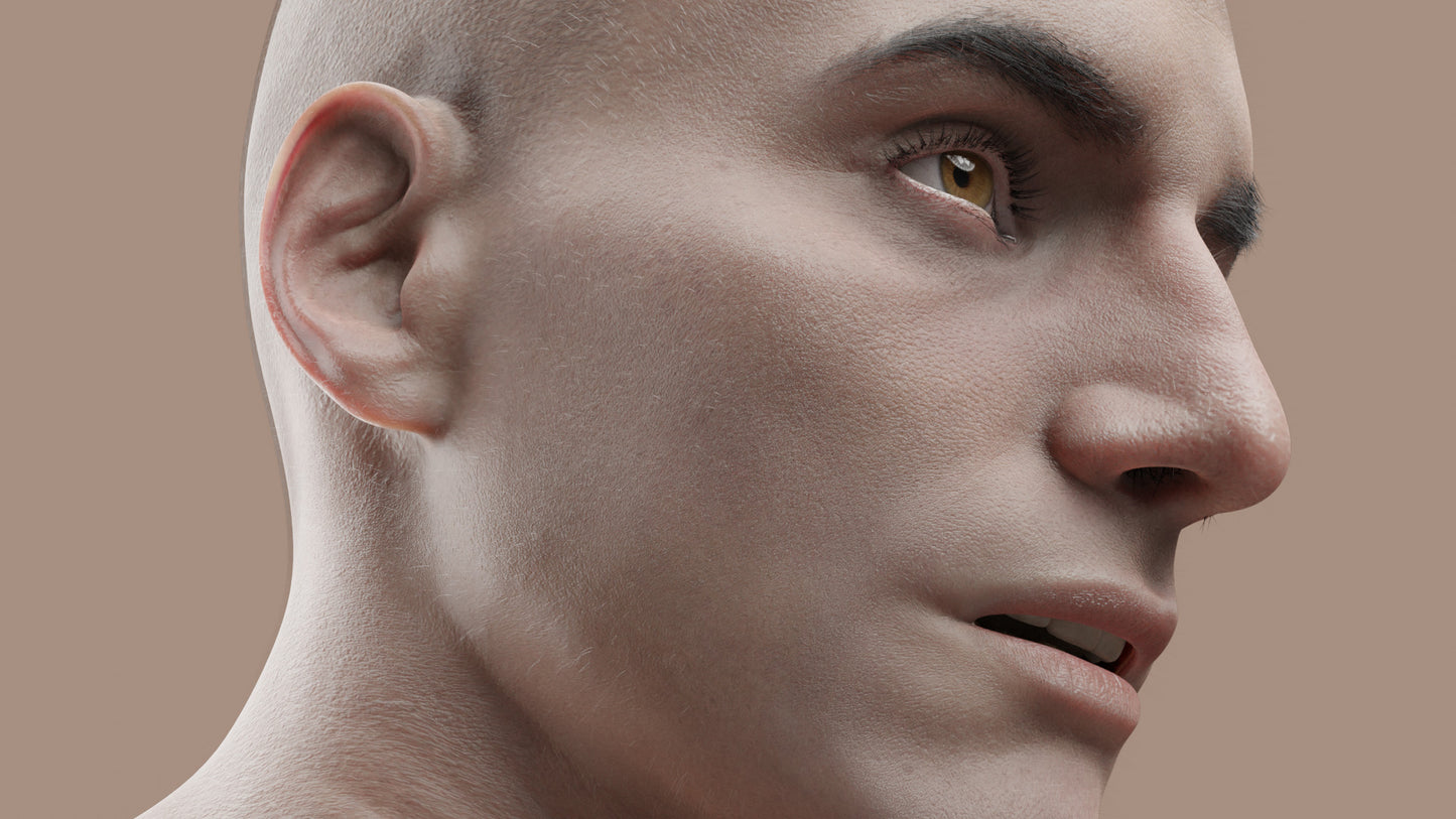 Realistic 3D character, real-time-low-poly, PBR, male, muscular, Blender, FBX, GLB, game asset, Transhuman4Blender