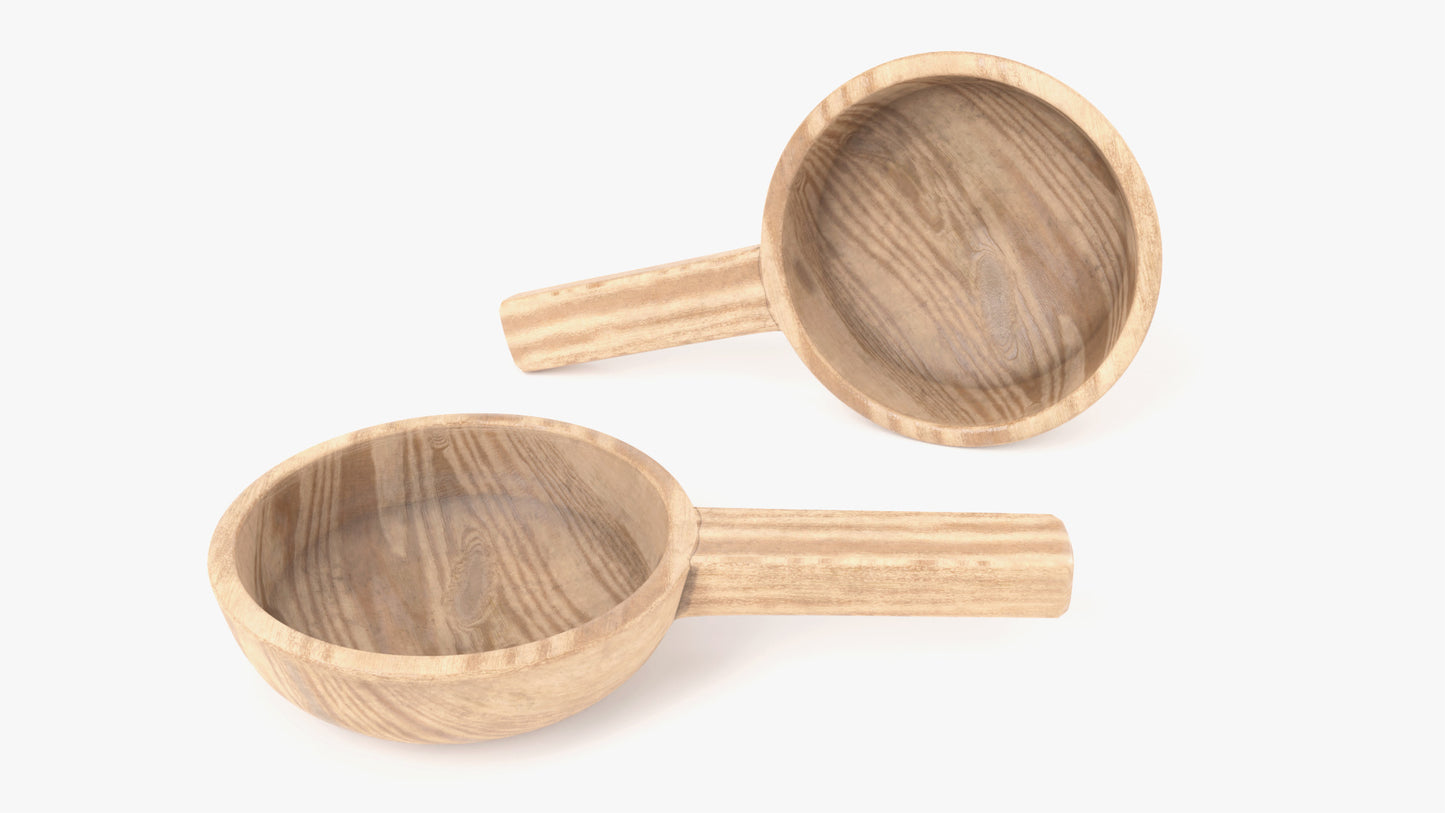 3D model of a ladle made of wood, rustic and also modern, it has very low polycount and PBR textures and looks very realistic