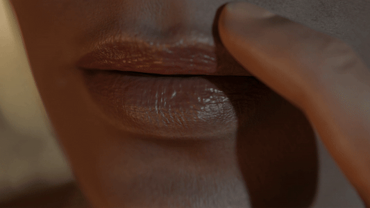 Lips of 3d character, ultrarealistic, they react to touch by using the Blender plugin Squish