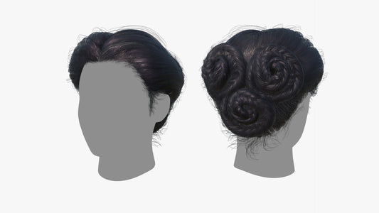 Real-time 3D hair mesh cards gibson braid bun for Blender and OBJ with PBR textures