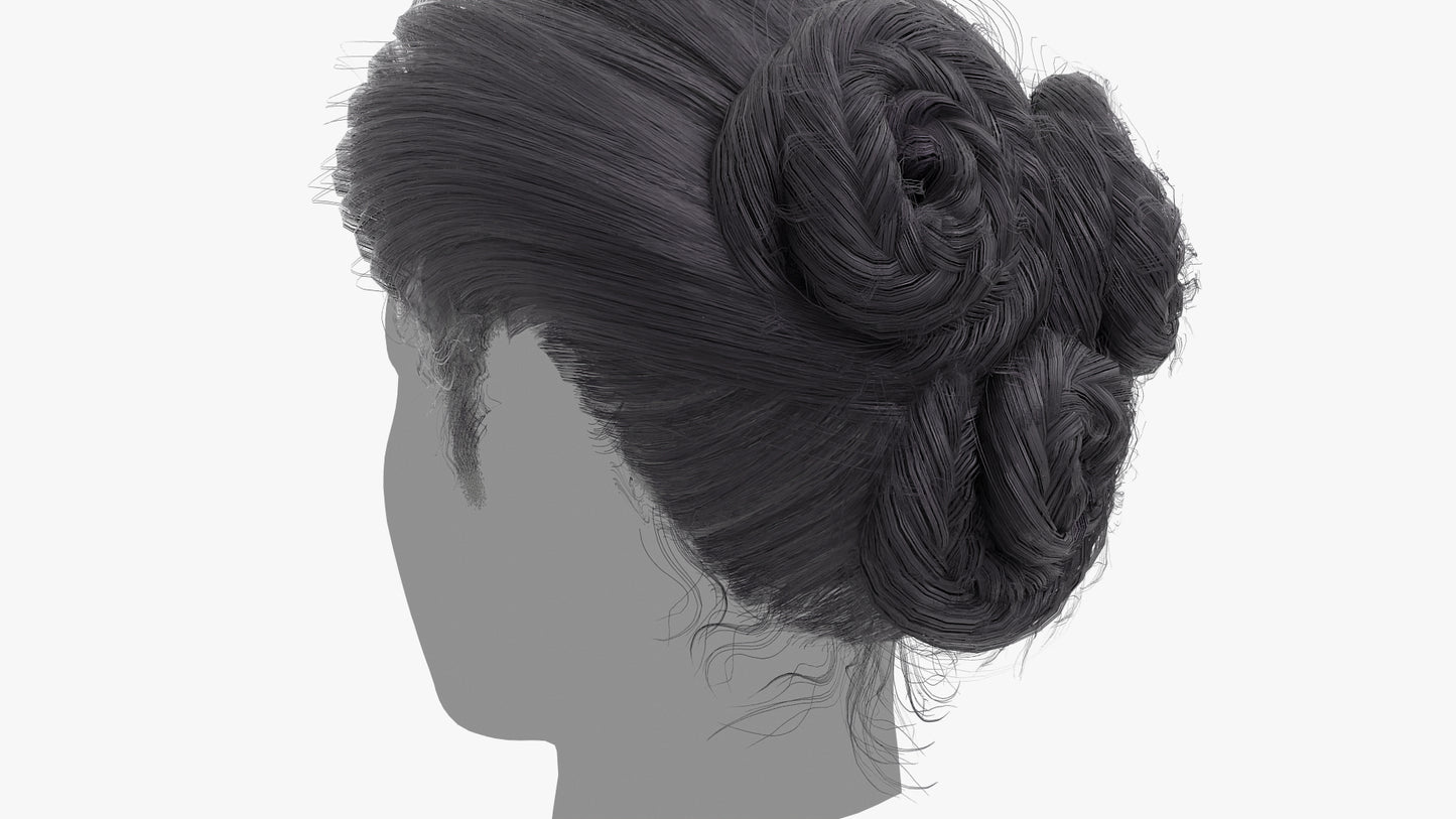Real-time 3D hair mesh cards gibson braid bun for Blender and OBJ with PBR textures