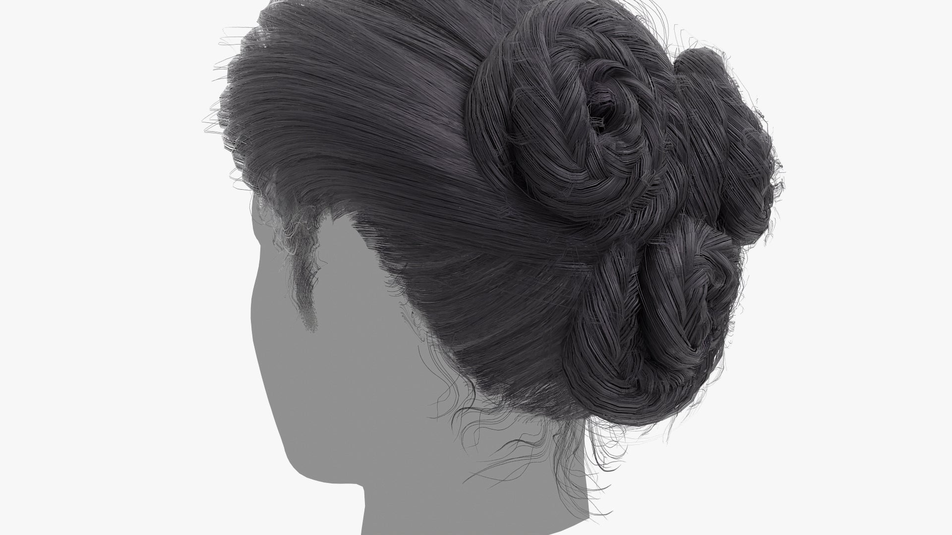 Real-time 3D hair mesh cards gibson braid bun for Blender and OBJ with PBR textures