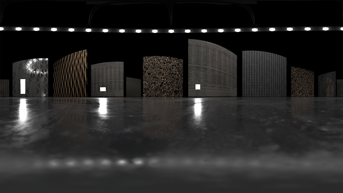 HDRI-35: Dark Textured Panels Wheel | Env. Dome |