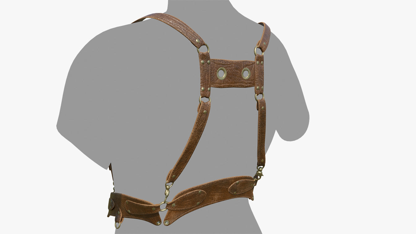 steampunk leather belt suspenders 3d model blender OBJ PBR