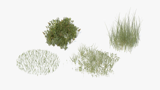 grass pack 3d model for Blender and OBJ, with PBR textures, mmesh cards and lowpoly