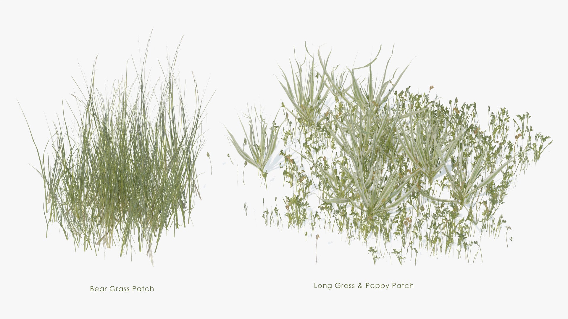 grass pack 3d model for Blender and OBJ, with PBR textures, mmesh cards and lowpoly