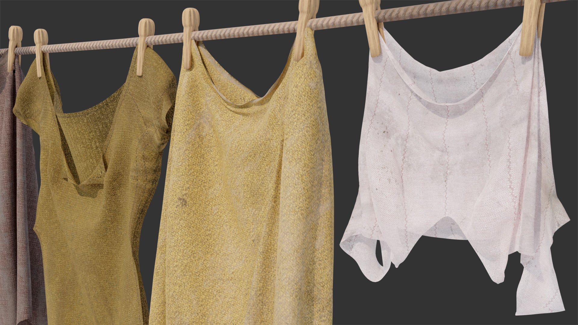 medieval hanging clothes clothespins laundry 3d model blender OBJ PBR lowpoly