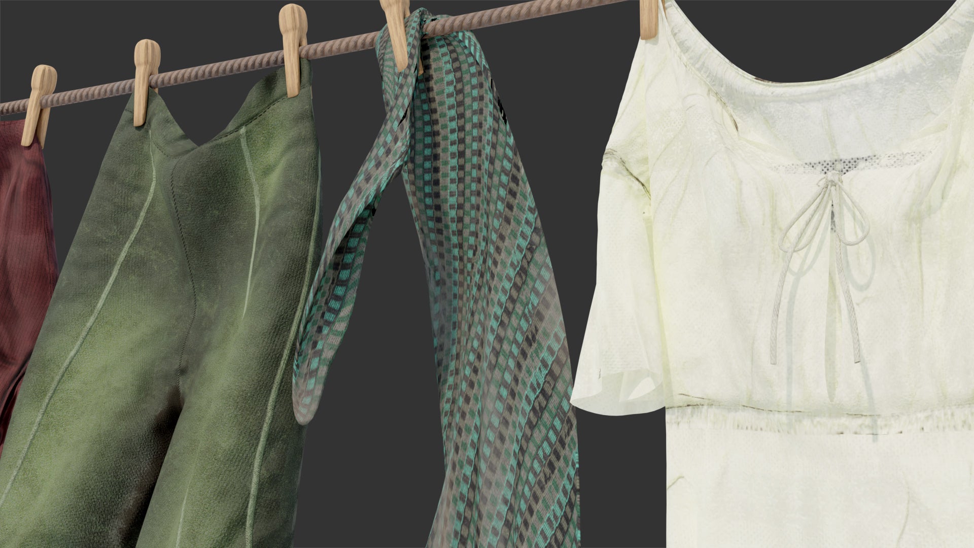 medieval hanging clothes laundry 3d model blender obj PBR lowpoly