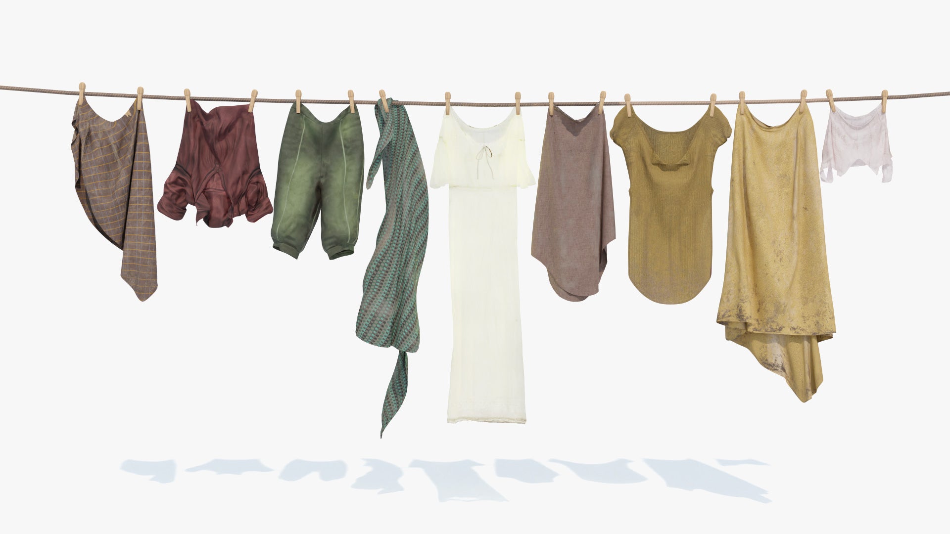 medieval hanging clothes laundry 3d model blender obj PBR lowpoly