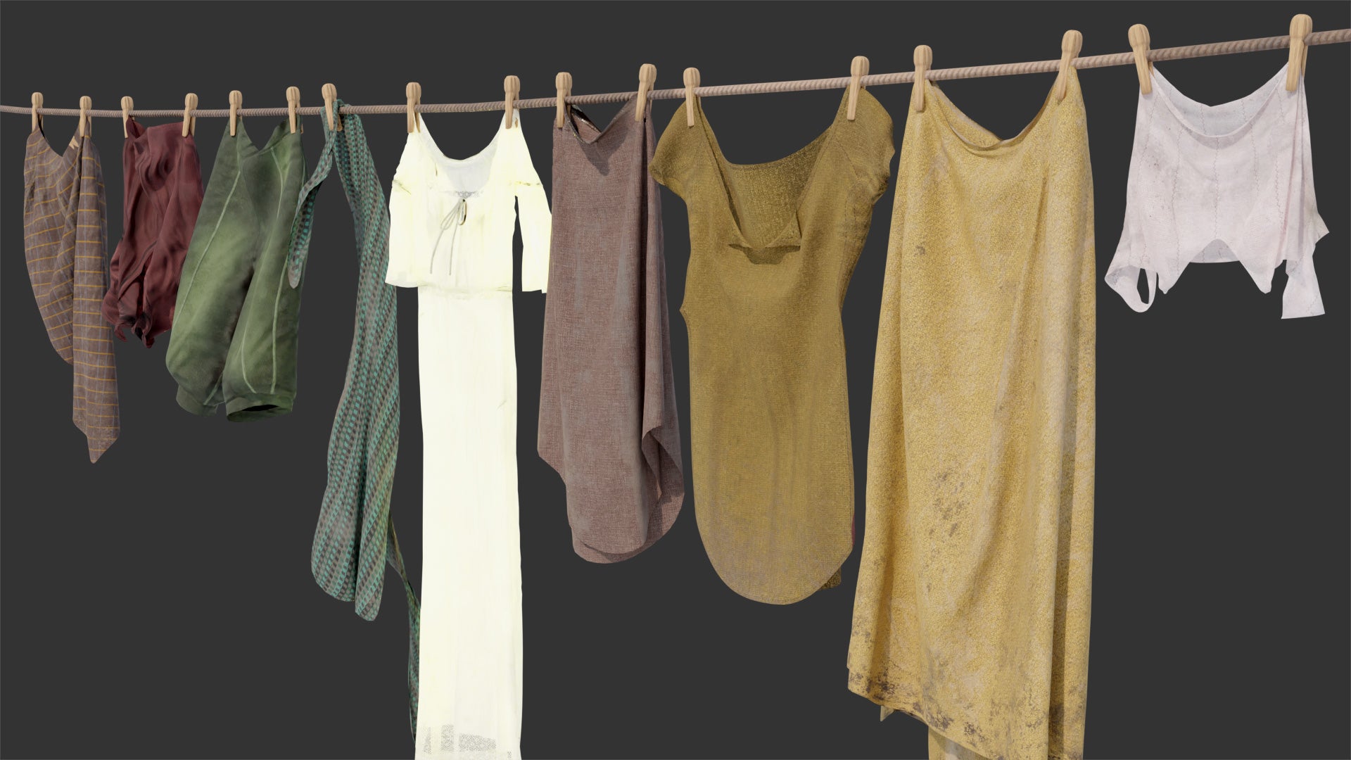 medieval hanging clothes laundry 3d model blender obj PBR lowpoly