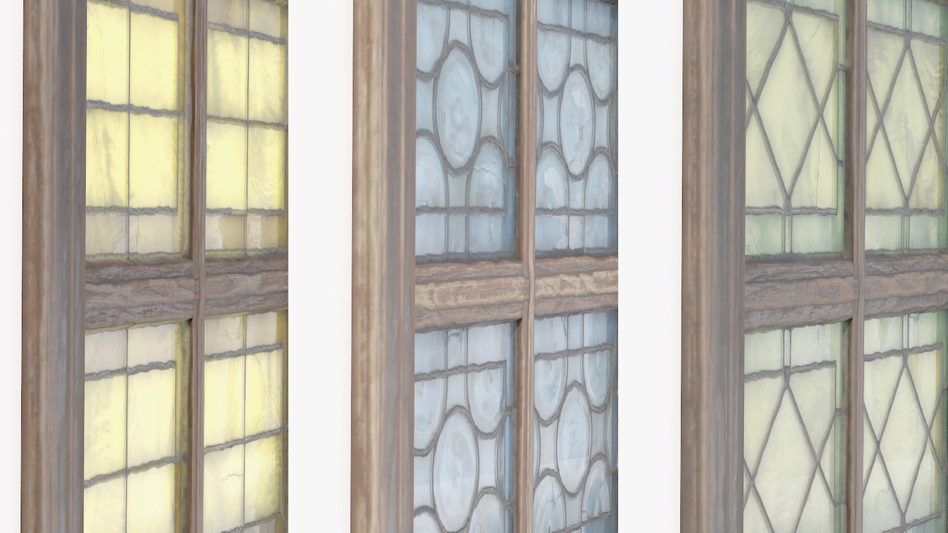 Medieval leaded glass windows 3d model blender obj with PBR textures