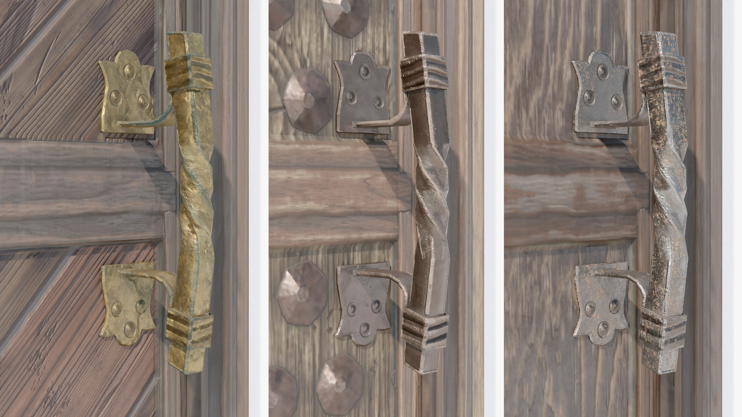 Medieval iron door handle 3d model blender obj with PBR textures