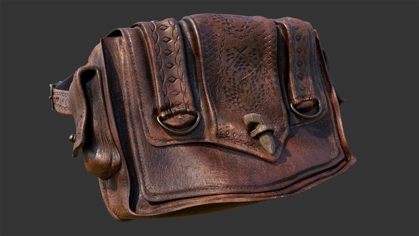 medieval leather side bag 3d model blender obj PBR