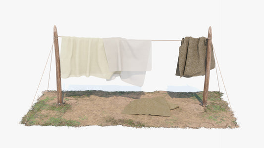 Medieval clothesline with laundry 3d model for Blender, OBJ and PBR textures with lowpoly count