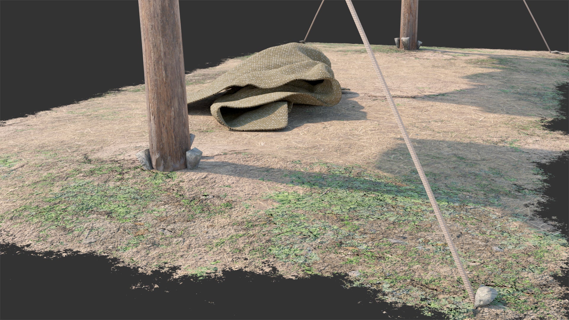 Medieval clothesline with laundry 3d model for Blender, OBJ and PBR textures with lowpoly count