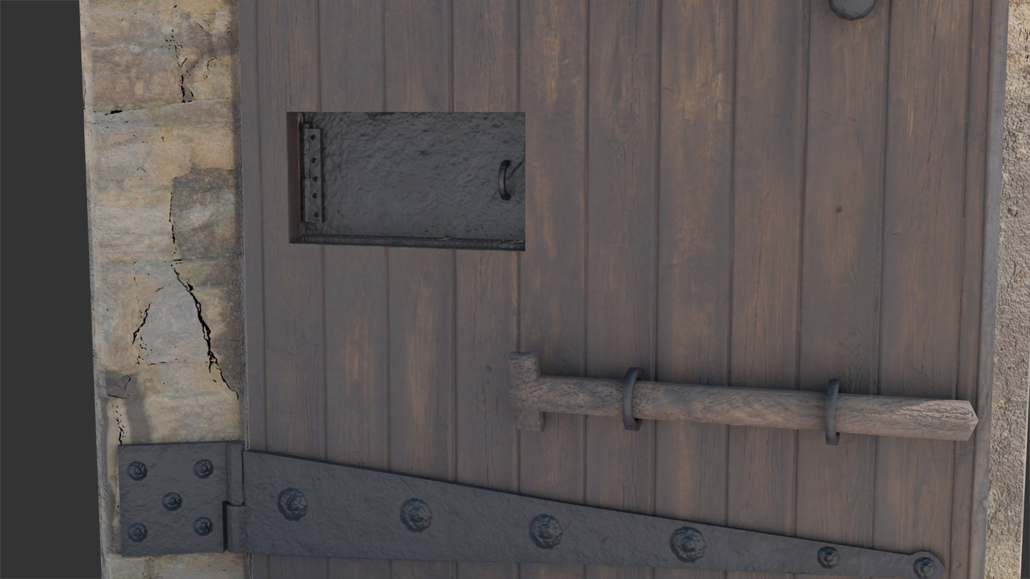 Medieval fantasy door with Judas hole 3D model for Blender OBJ with PBR textures and lowpoly