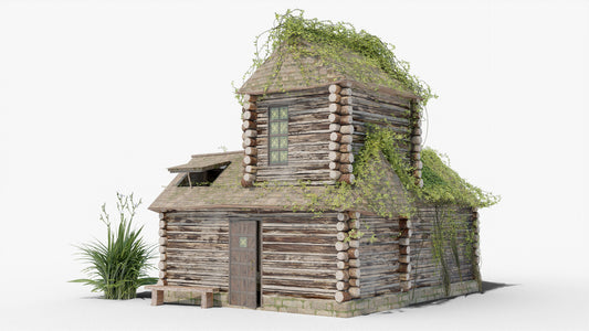 Abandoned medieval house wood cabin 3d model Blender OBJ with PBR textures and low-poly