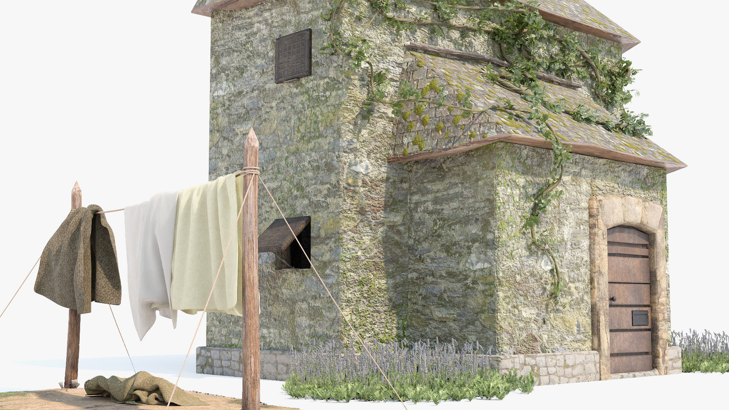 Medieval House 3D model for Blender and OBJ with PBR textures and lowpoly