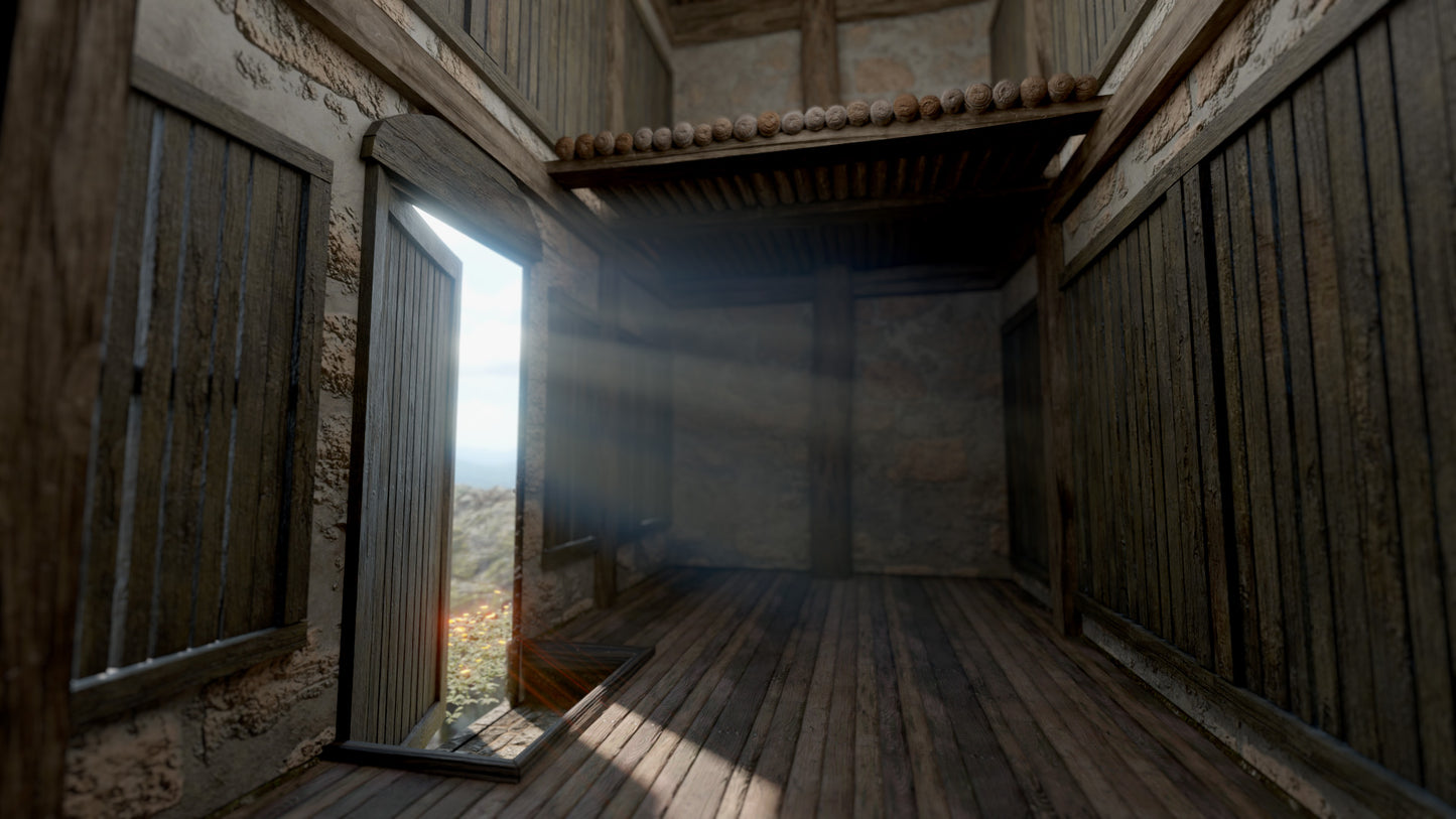 Medieval rustic house with galician style horreo doors & windows 3d model for Blender and OBJ with PBR textures