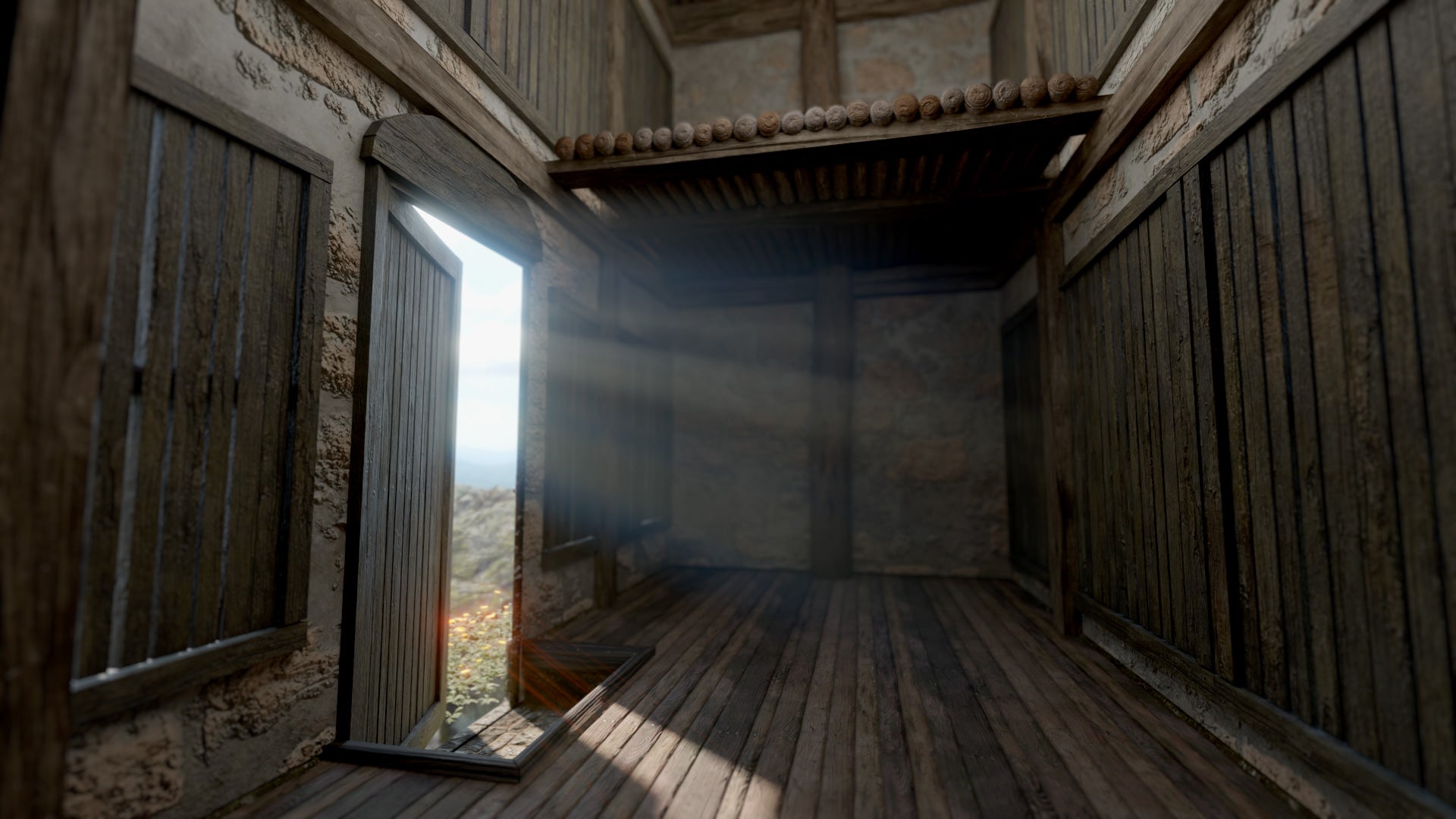 Medieval rustic house with galician style horreo doors & windows 3d model for Blender and OBJ with PBR textures