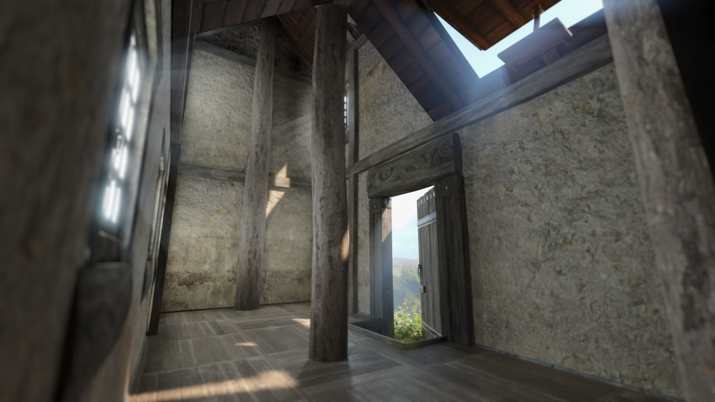Medieval house cottage stone 3d model Blender OBJ with PBR textures and low polycount