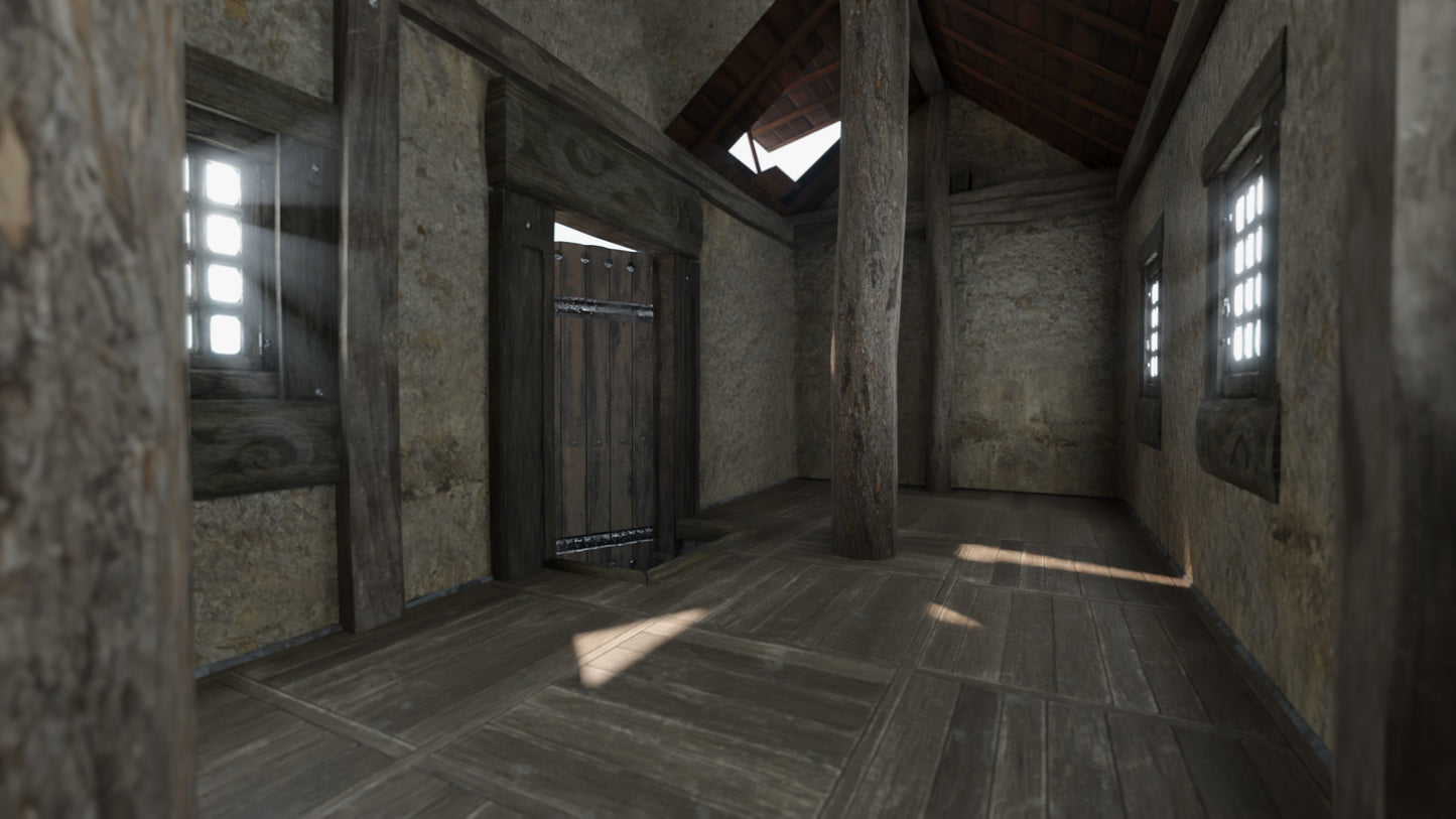 Medieval house cottage stone 3d model Blender OBJ with PBR textures and low polycount
