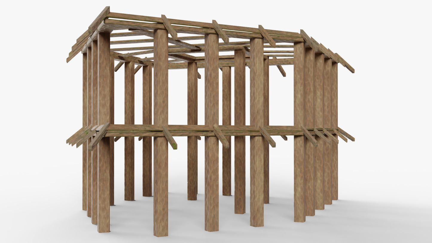 medieval wooden house structure 3d model obj blender pbr textures