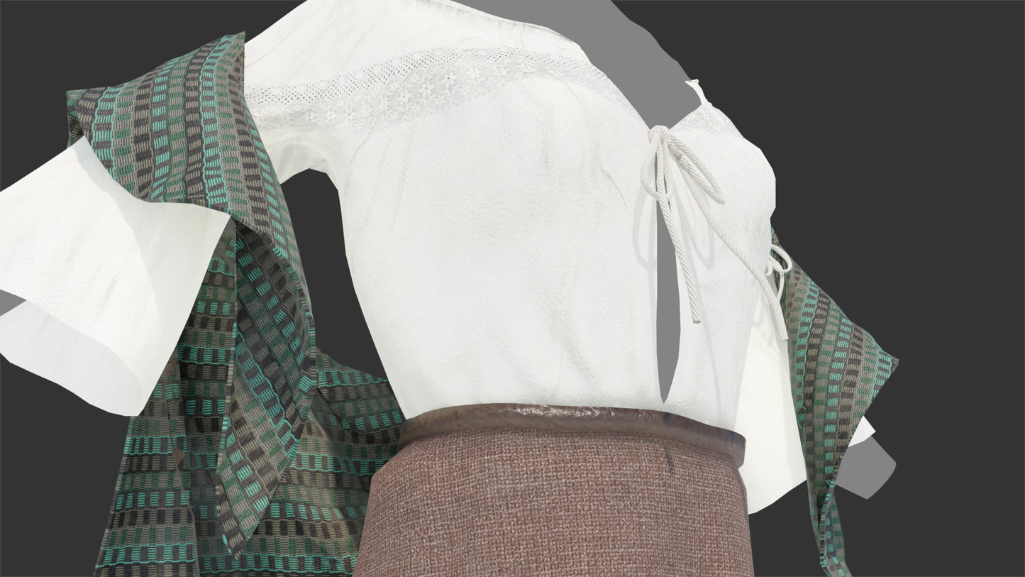Medieval peasant waterer clothes for female 3d model for Blender and OBJ with lowpoly and PBR textures